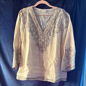J. Jill White Embroidered 3/4 Sleeve Tunic